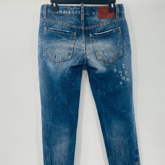 Dsquared2 Paint Splatter Skinny Jeans Size 40 Size 4 Medium Wash Rigid Denim - Picture 7 of 16